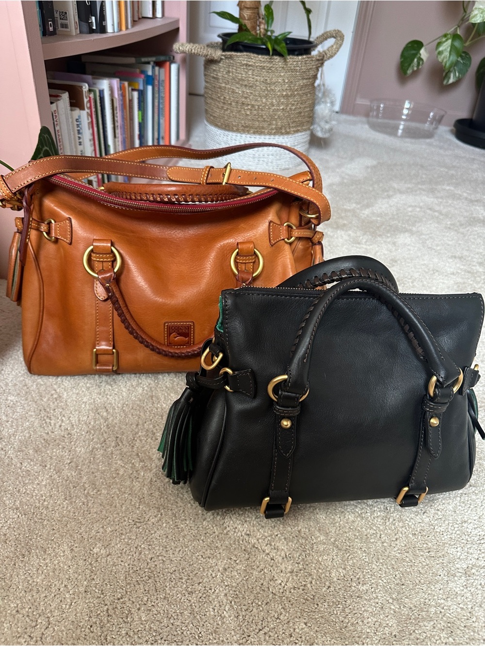 Bundle Deal! Dooney & Bourke Mini Black and OG Large Natural Florentine Satchel